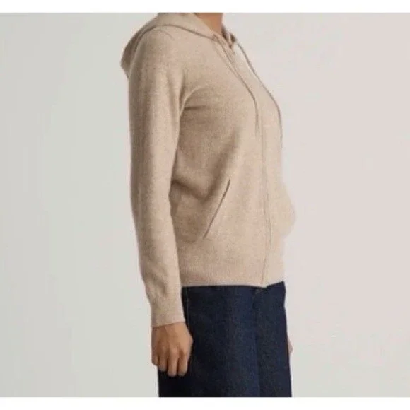 Quince Mongolian Cashmere Full-Zip Hoodie Sweater Small Women's Oatmeal - Picture 2 of 13
